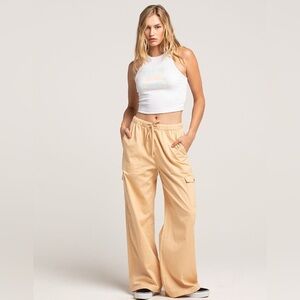 Roxy Precious Cargo Pull on wide leg pant LG surfer beach coastal casual pockets